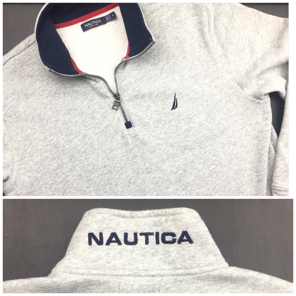 Nautica Pullover 1/4 Zip Sweatshirt Gray Medium